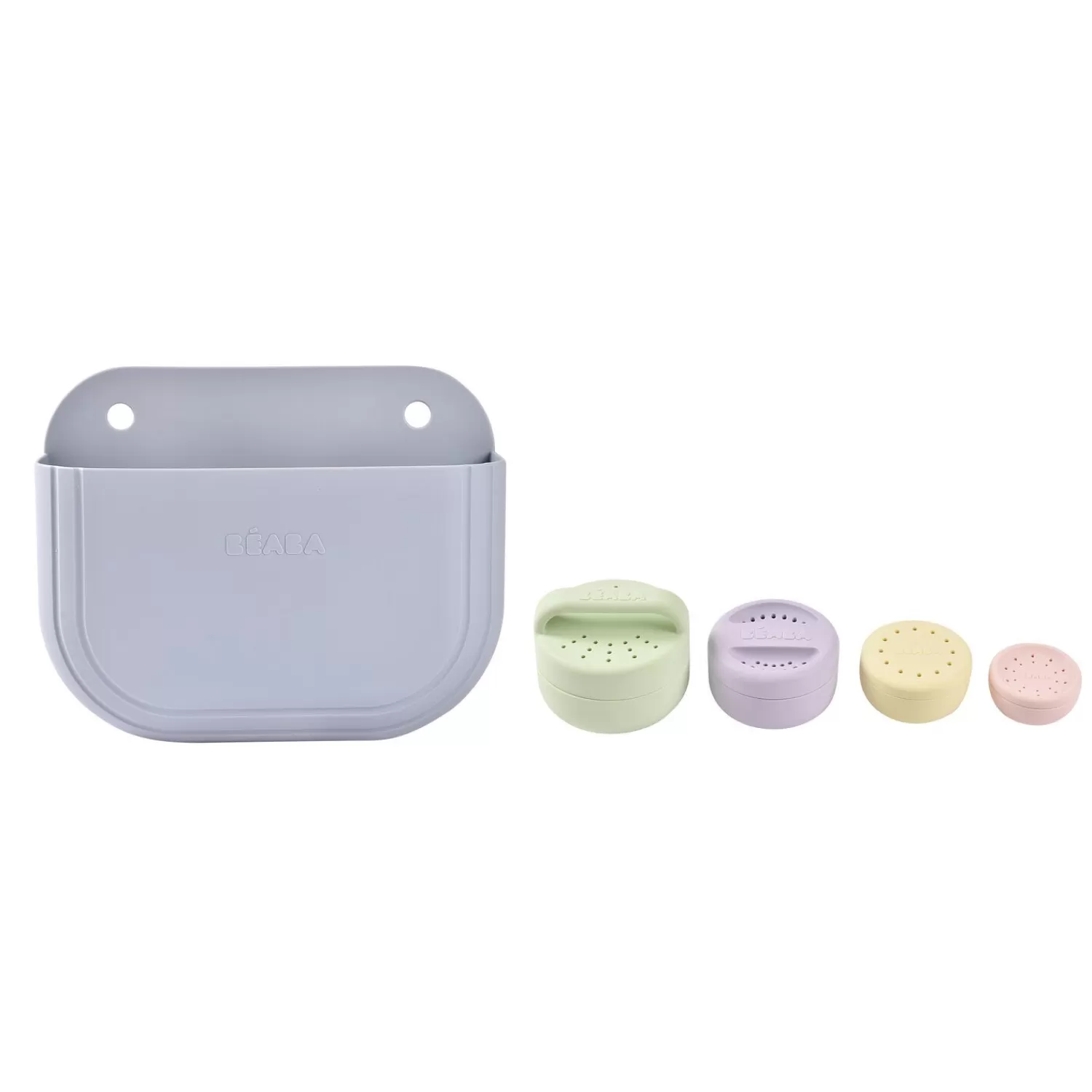Baignoires Et Accessoires | BÉABA Coffret de bain : panier et jouets de bain silicone Galet / Menthe au lait / Multi couleurs