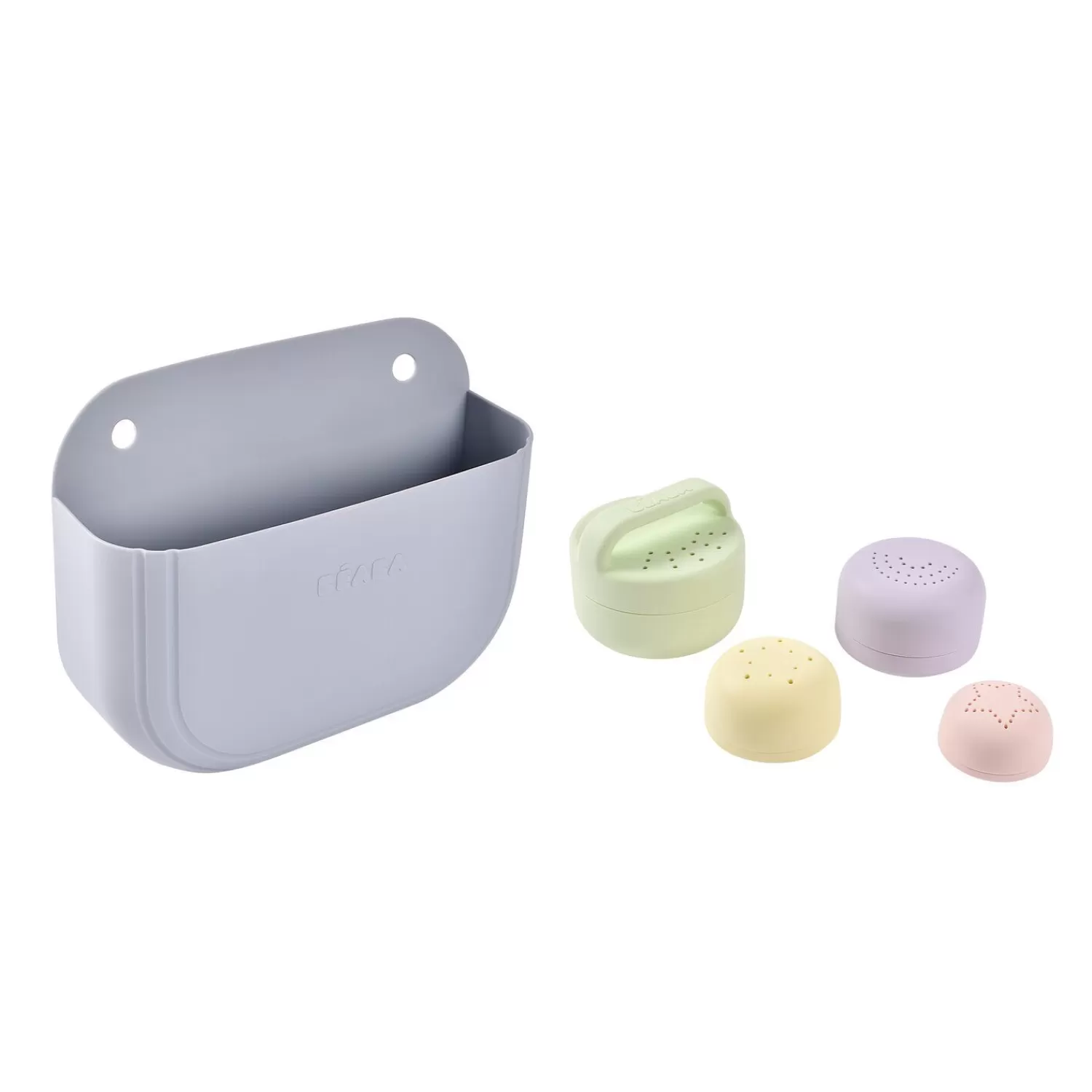 Baignoires Et Accessoires | BÉABA Coffret de bain : panier et jouets de bain silicone Galet / Menthe au lait / Multi couleurs